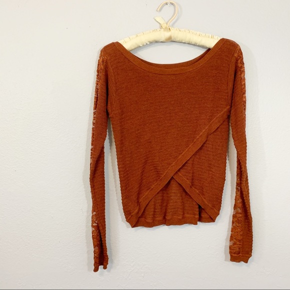 Free People Sweaters - Free People Lace Sleeve Open Back Sweater